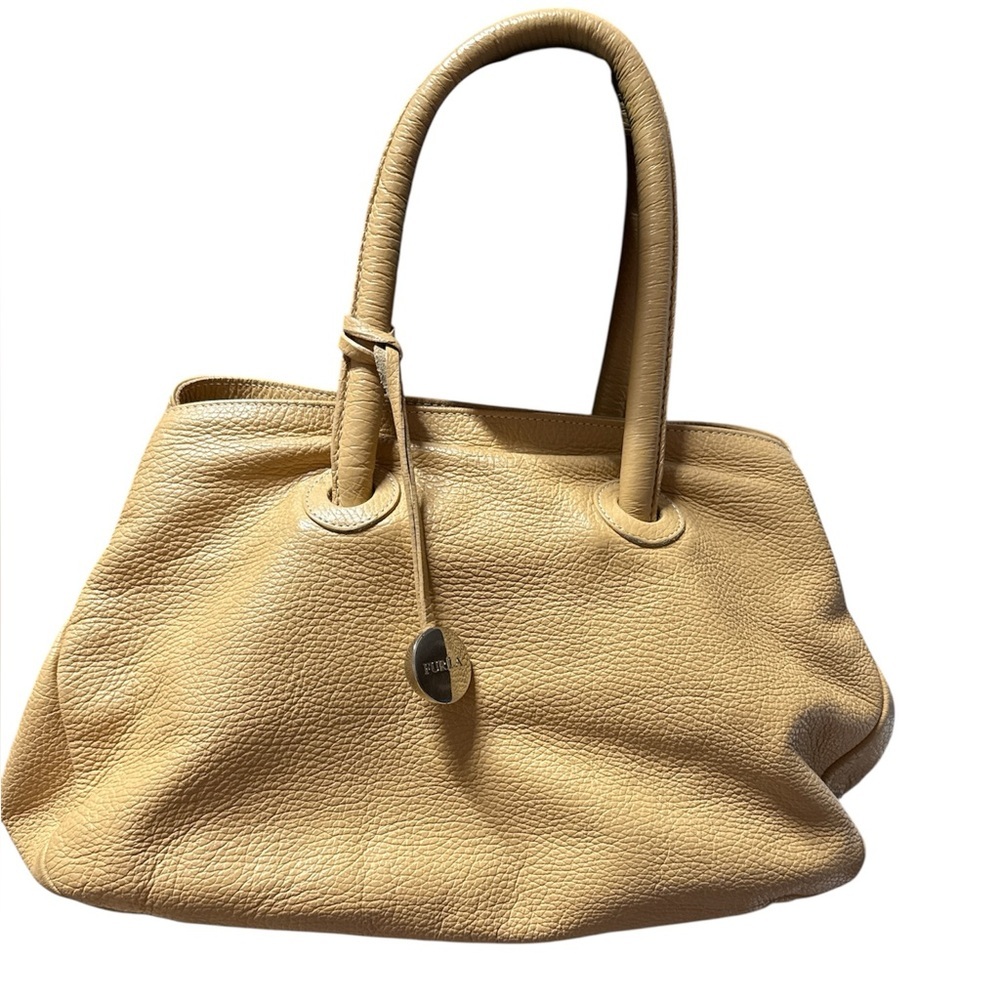 Furla Pebbled Leather Shoulder Bag in Warm Beige